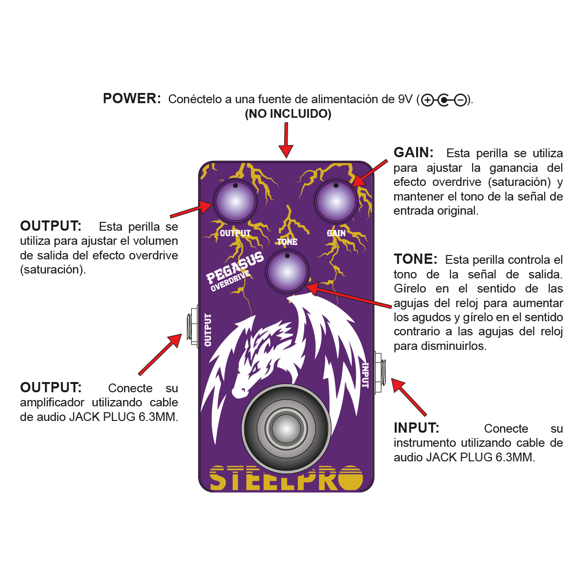 Foto 4 pulgar | Pedal Para Guitarra Steelpro Pegasus Overdrive 9v