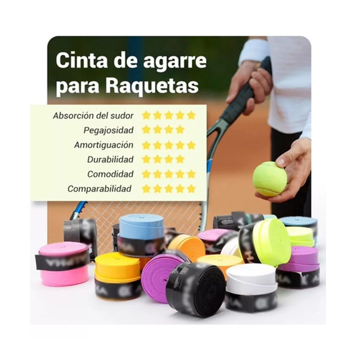 Foto 4 pulgar | 24 Pcs Cintas Agarre Raqueta Tenis Bádminton Antiderrapante Eo Safe Imports Esi-16264 Multicolor