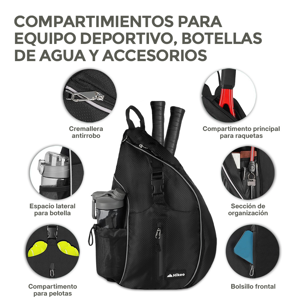 Foto 6 pulgar | Mochila Deportiva para Pádel Impermeable Hikeo Negro