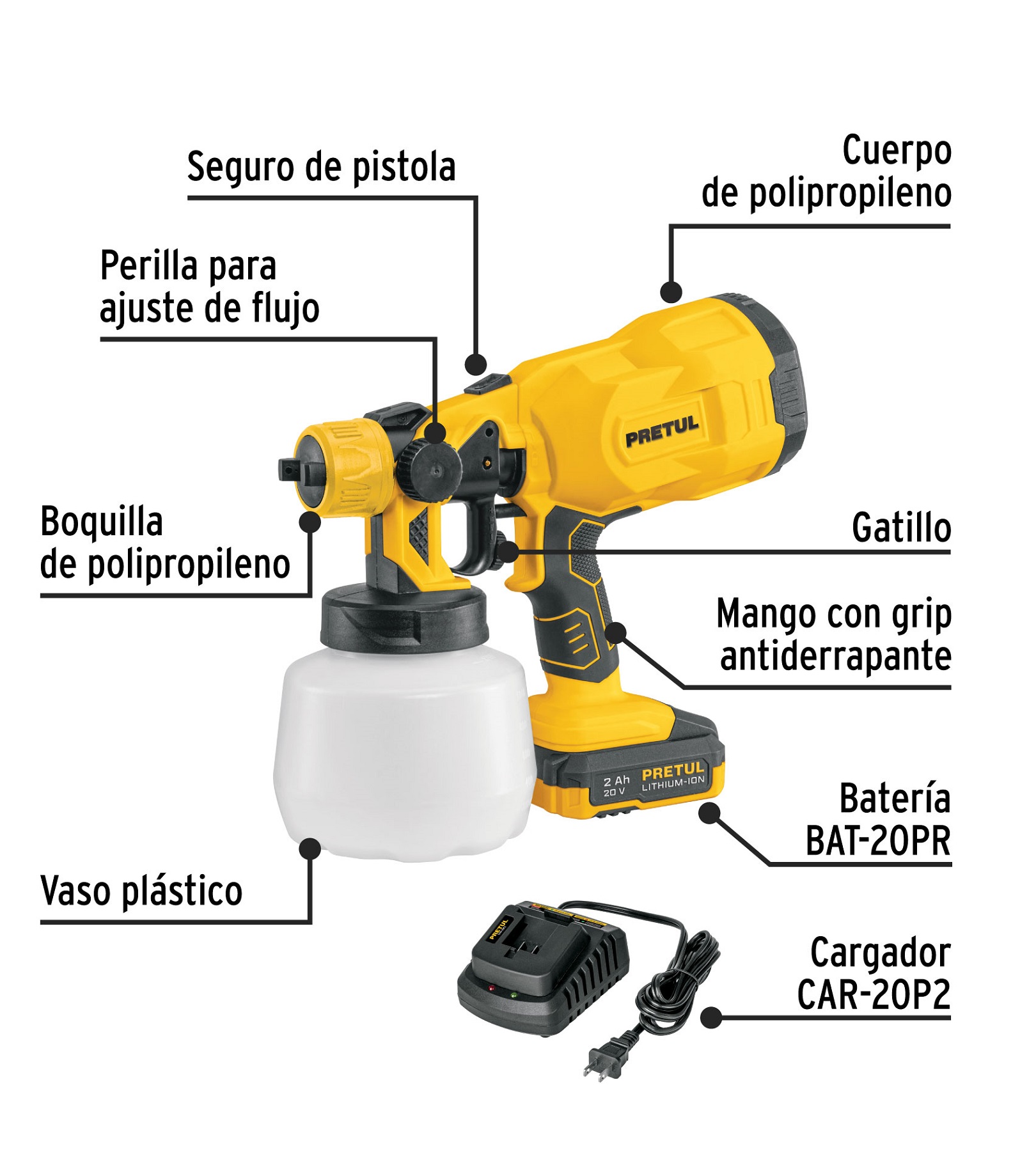 Foto 3 pulgar | Pistola Inalambrica Para Pintar  20v  Incluye 1 Batería 2ah Y Cargador  alto Volumen / Baja Presión  Pretul