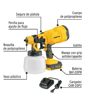 Foto 2 | Pistola Inalambrica Para Pintar 20v Incluye 1 Batería 2ah Y Cargador alto Volumen / Baja Presión Pretul
