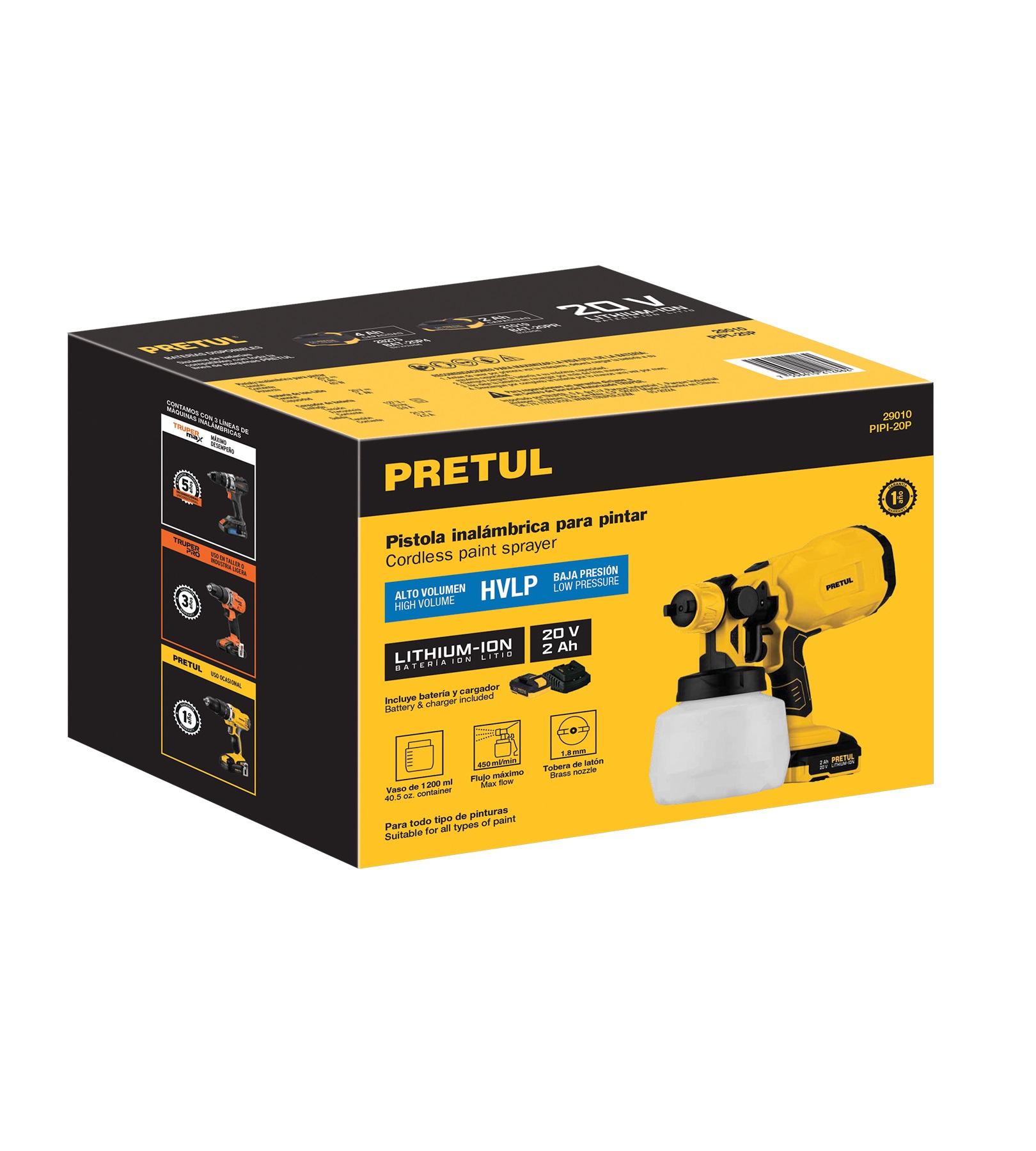 Foto 4 pulgar | Pistola Inalambrica Para Pintar  20v  Incluye 1 Batería 2ah Y Cargador  alto Volumen / Baja Presión  Pretul