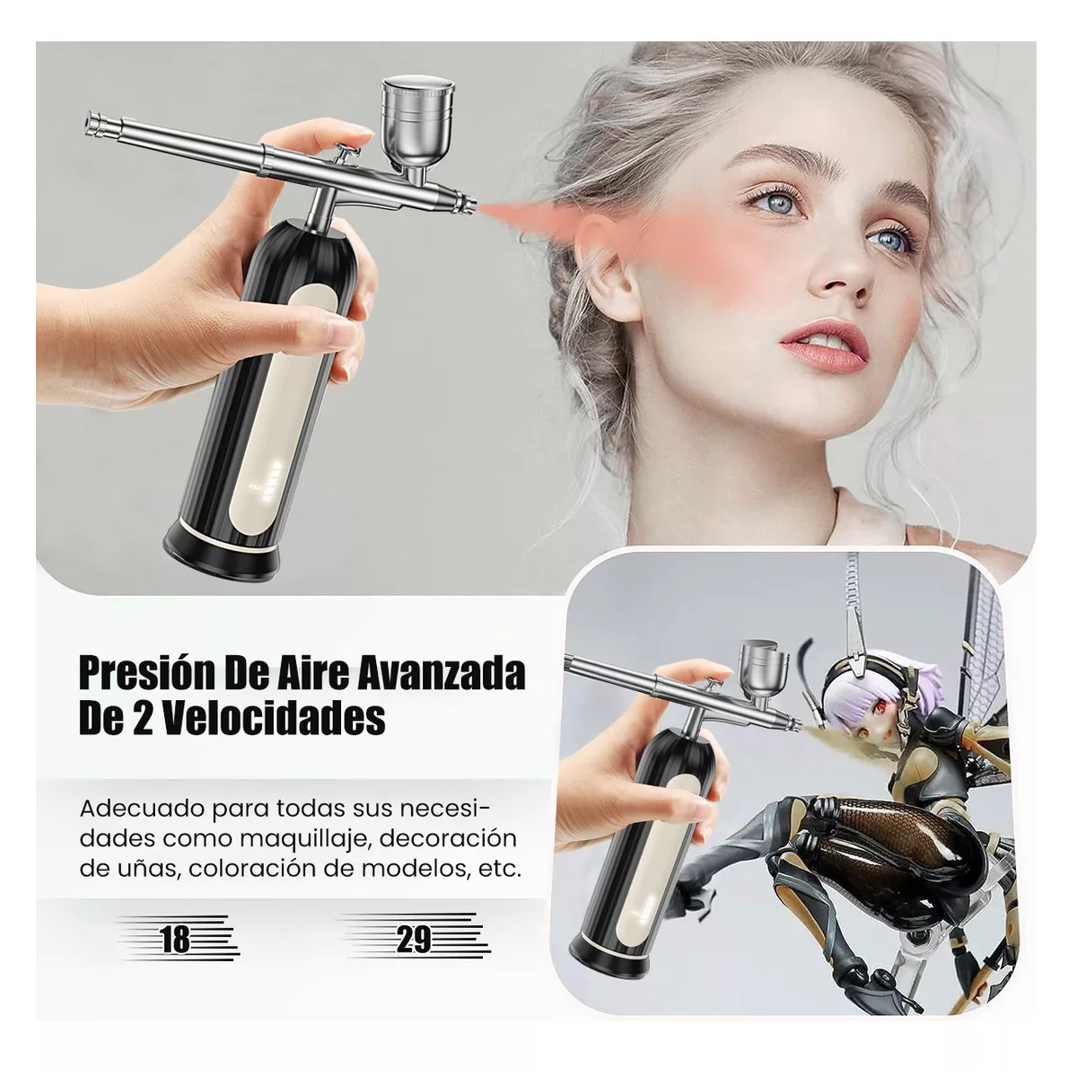 Foto 4 pulgar | Kit de Aerógrafo Inalámbrico Pantalla de Potencia Recargable Eo Safe Imports Esi-11108 Negro