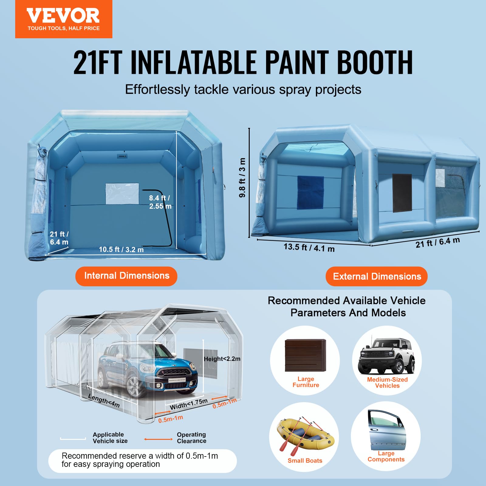Foto 2 | Cabina De Pintura Inflable Vevor 21 X 13.5 X 9.8 Pies Con Ventilador - Venta Internacional.