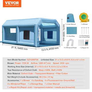 Foto 7 | Cabina De Pintura Inflable Vevor 21 X 13.5 X 9.8 Pies Con Ventilador - Venta Internacional.