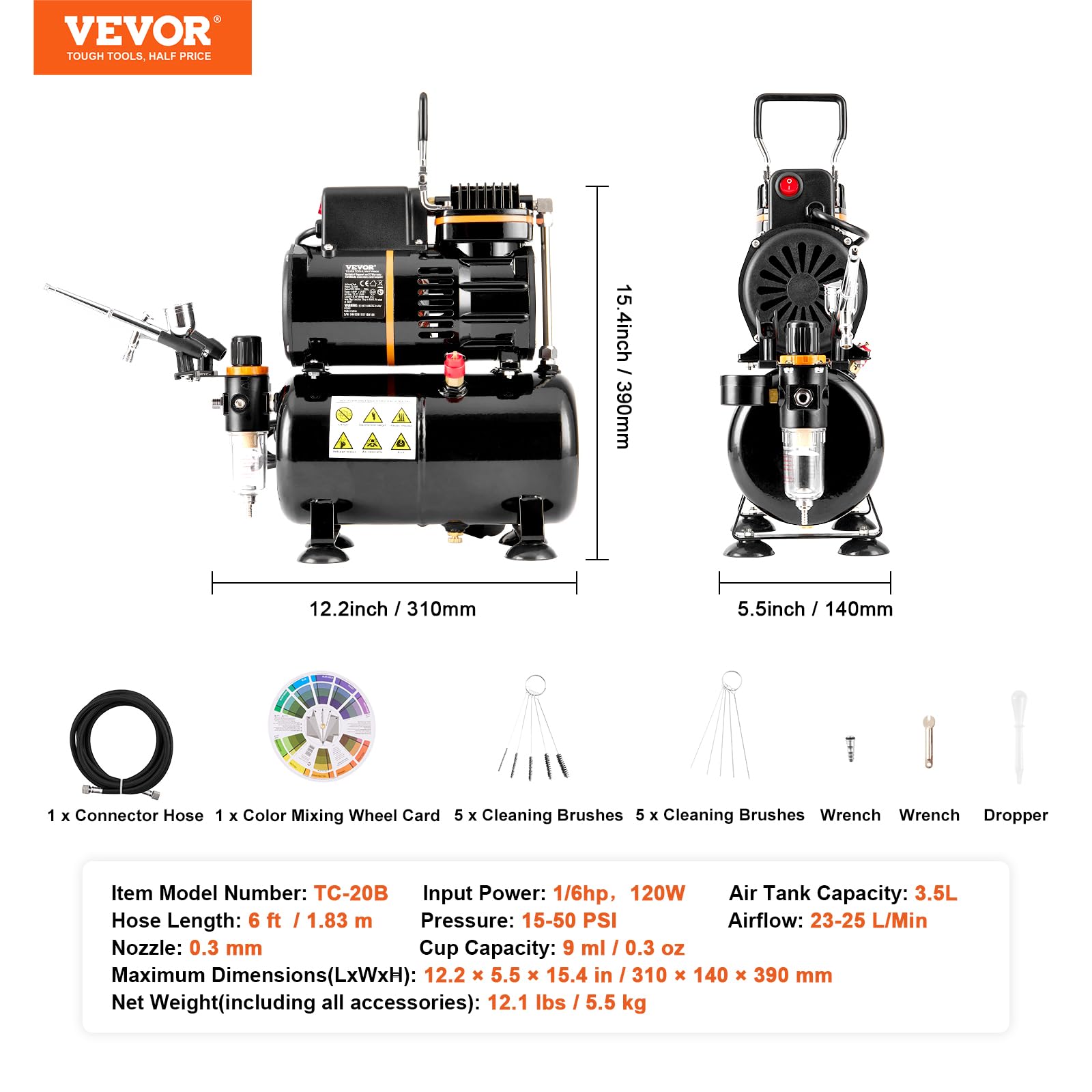 Foto 8 pulgar | Kit De Aerógrafo Vevor Con Compresor De Tanque De Almacenamiento De Aire De 3.5 L - Venta Internacional.