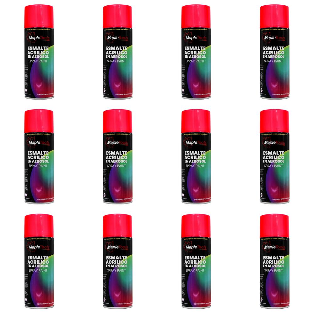 Pintura En Aerosol Rojo Fluorescente Maple Tools Pack 12