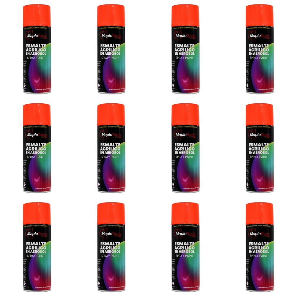 Pack 12 Pinturas en Aerosol Maple Tools Anaranjada Fluorescente