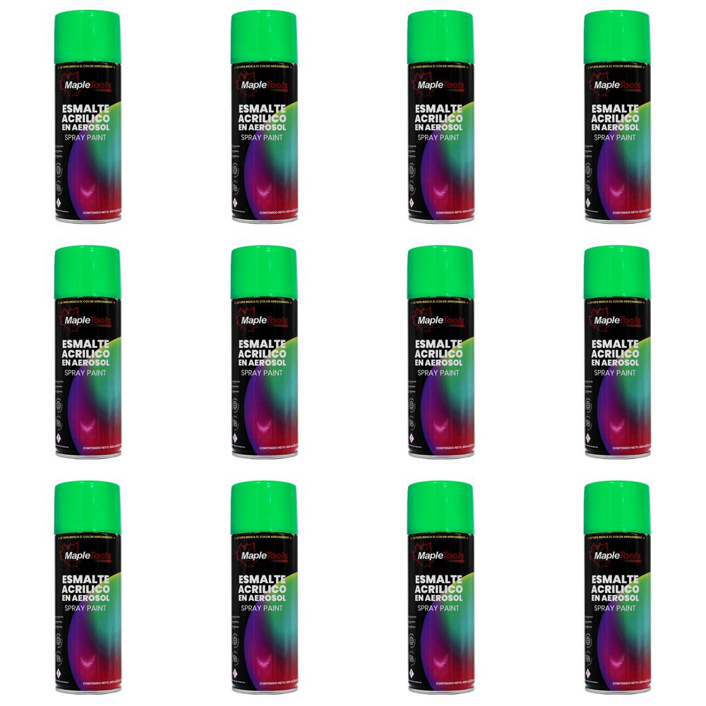 Pack 12 Pinturas en Aerosol Verde Fluorescente Maple Tools