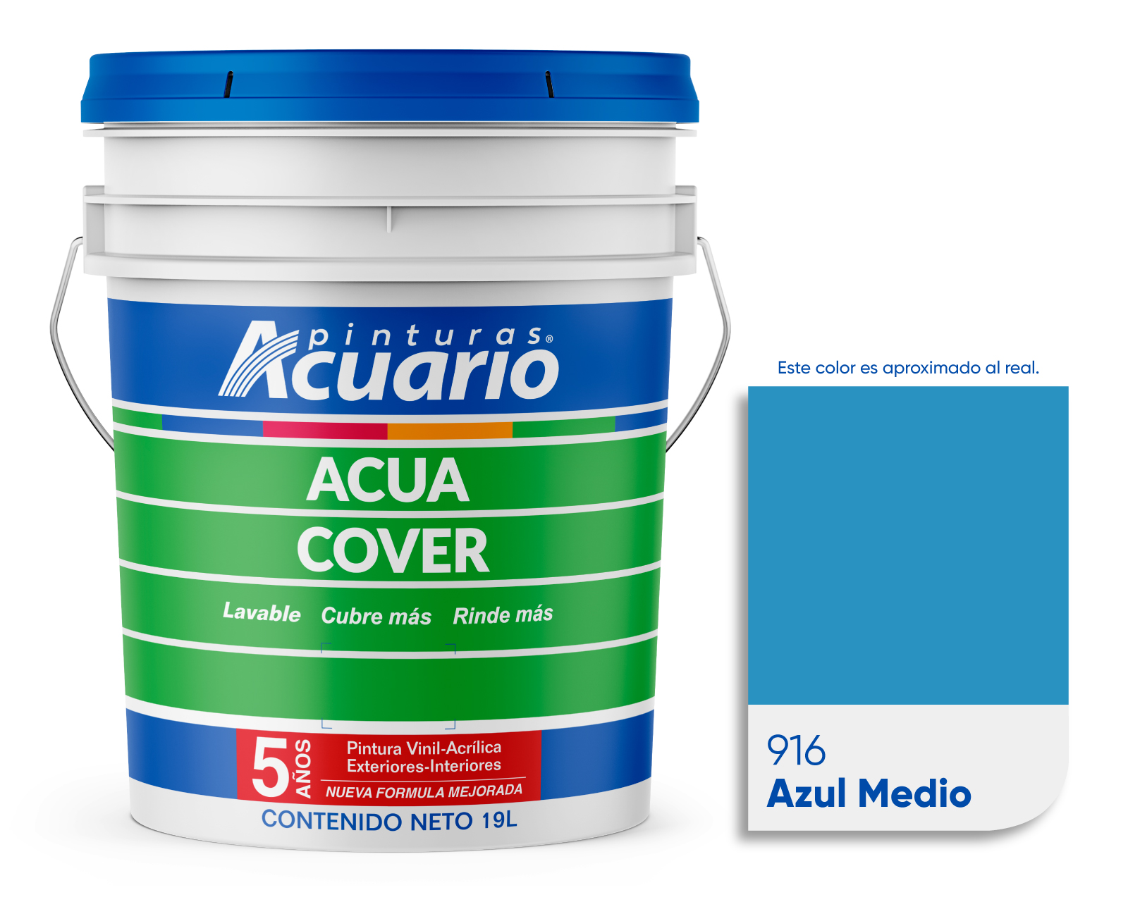 Foto 1 | Pintura Vinil Acrílica Lavable Pinturas Acuario Acua Cover 3 Años 19 Litros Exteriores Interiores color Azul medio