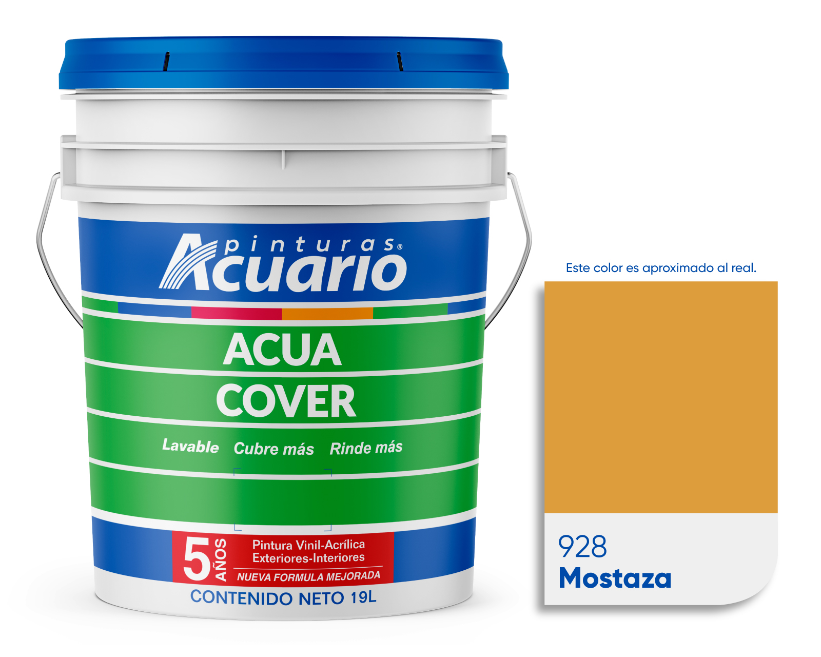 Pintura Vinil Acrílica Lavable Pinturas Acuario Acua Cover 3 Años 19 Litros Exteriores Interiores color Mostaza