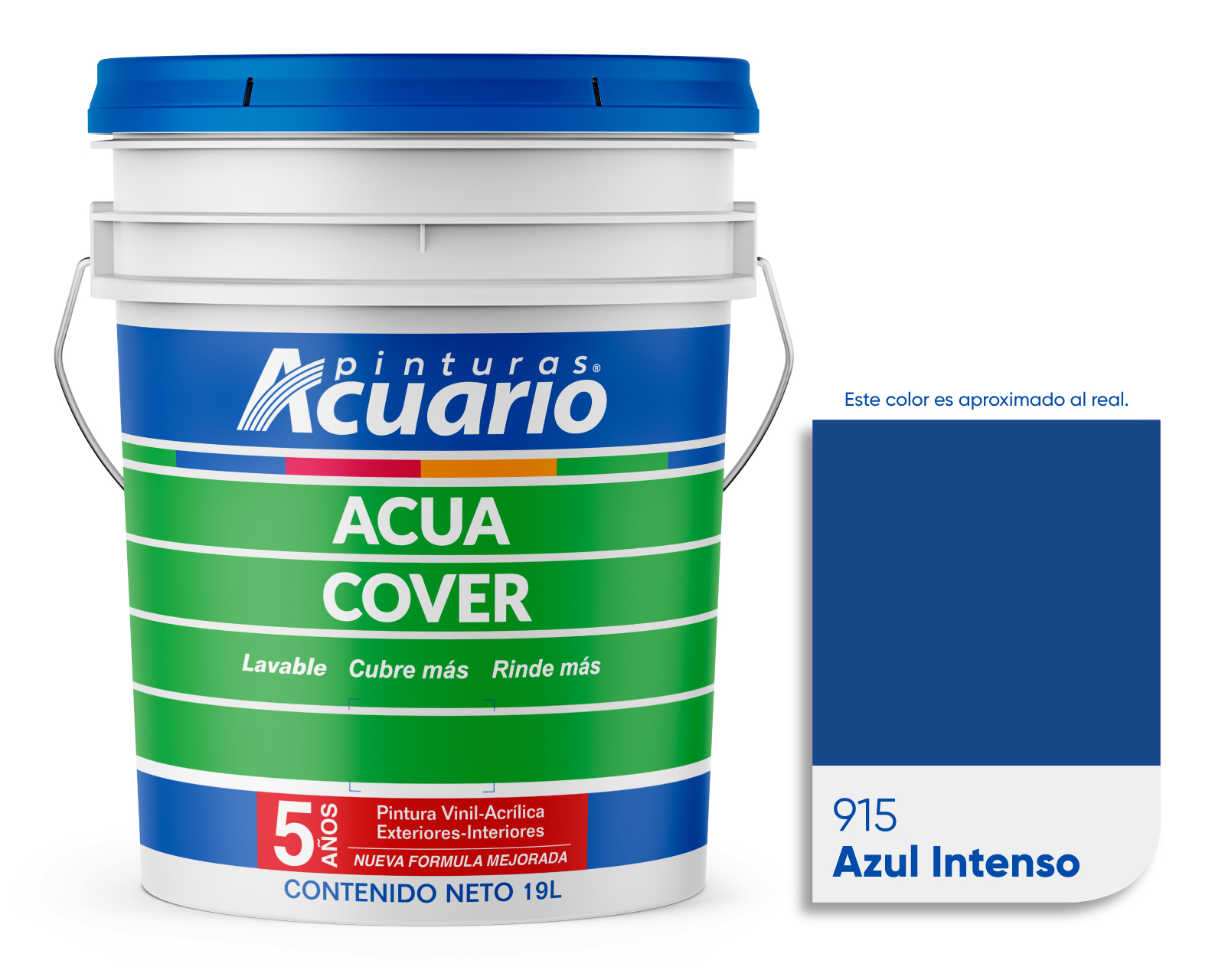Pintura Vinil Acrílica Lavable Pinturas Acuario Acua Cover 3 Años 19 Litros Exteriores Interiores Color Azul intenso