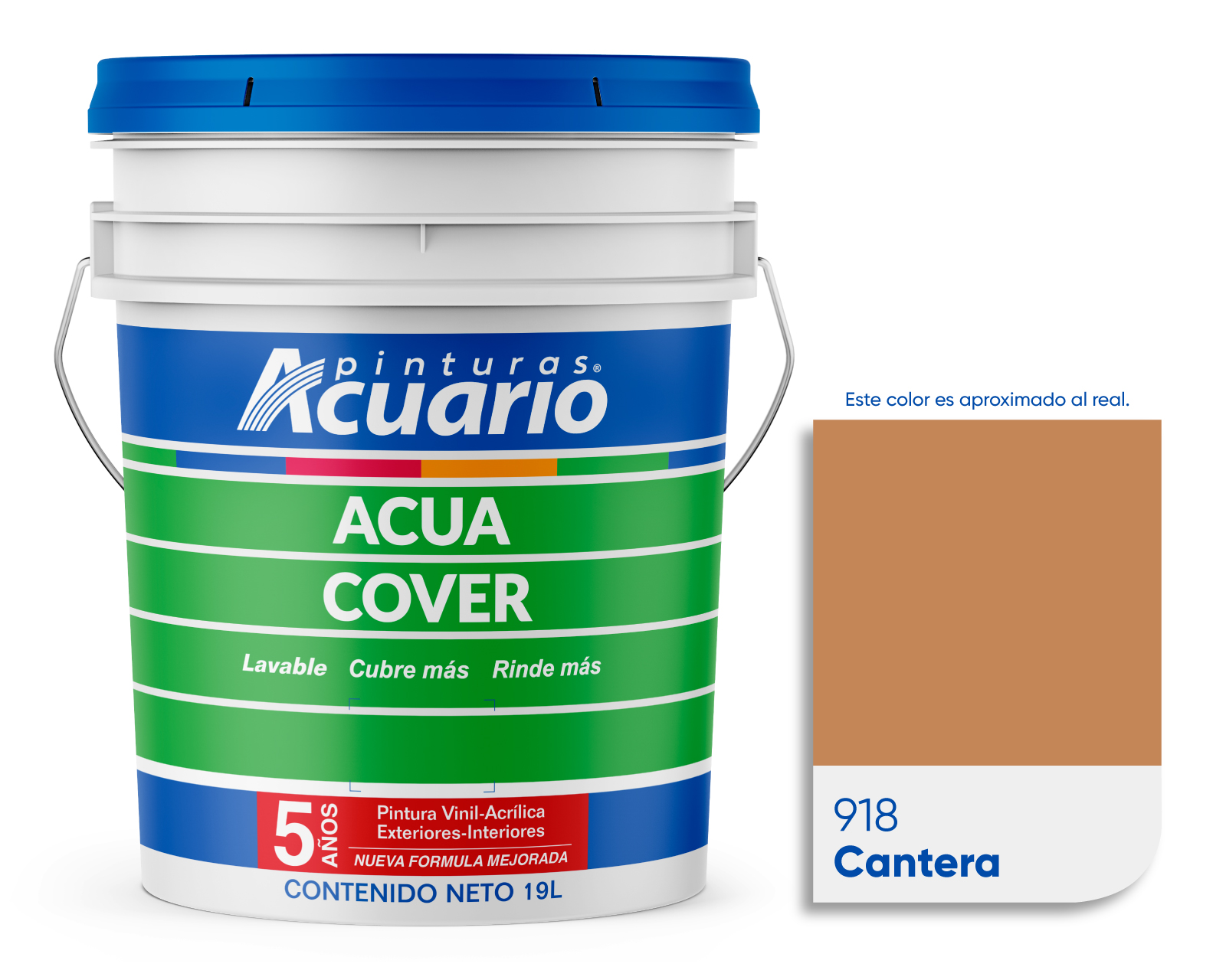 Foto 2 pulgar | Pintura Vinil Acrílica Lavable Pinturas Acuario Acua Cover 3 Años 19 Litros Exteriores Interiores Color Cantera