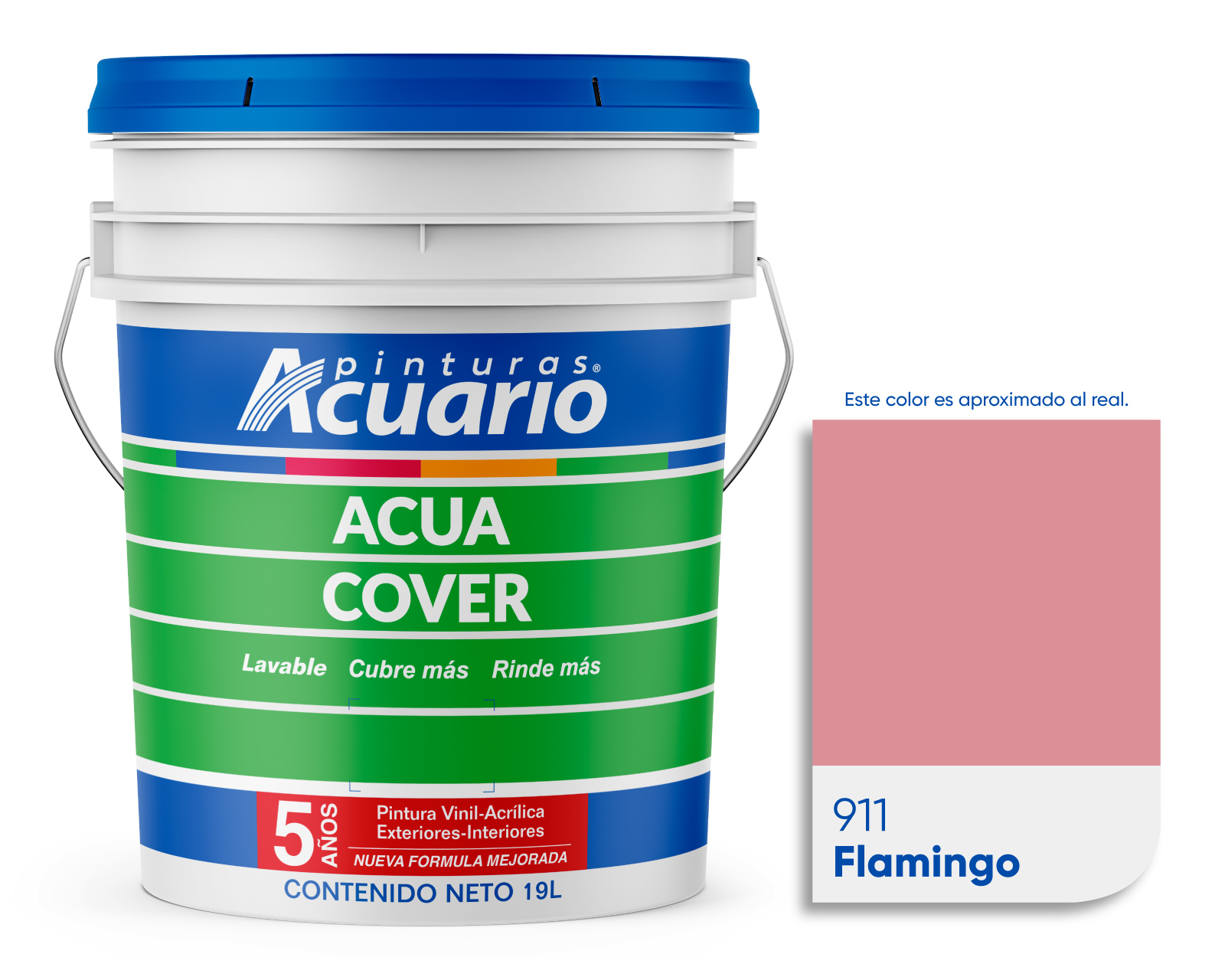 Foto 2 pulgar | Pintura Vinil Acrílica Lavable Pinturas Acuario Acua Cover 3 Años 19 Litros Exteriores Interiores Color Flamingo