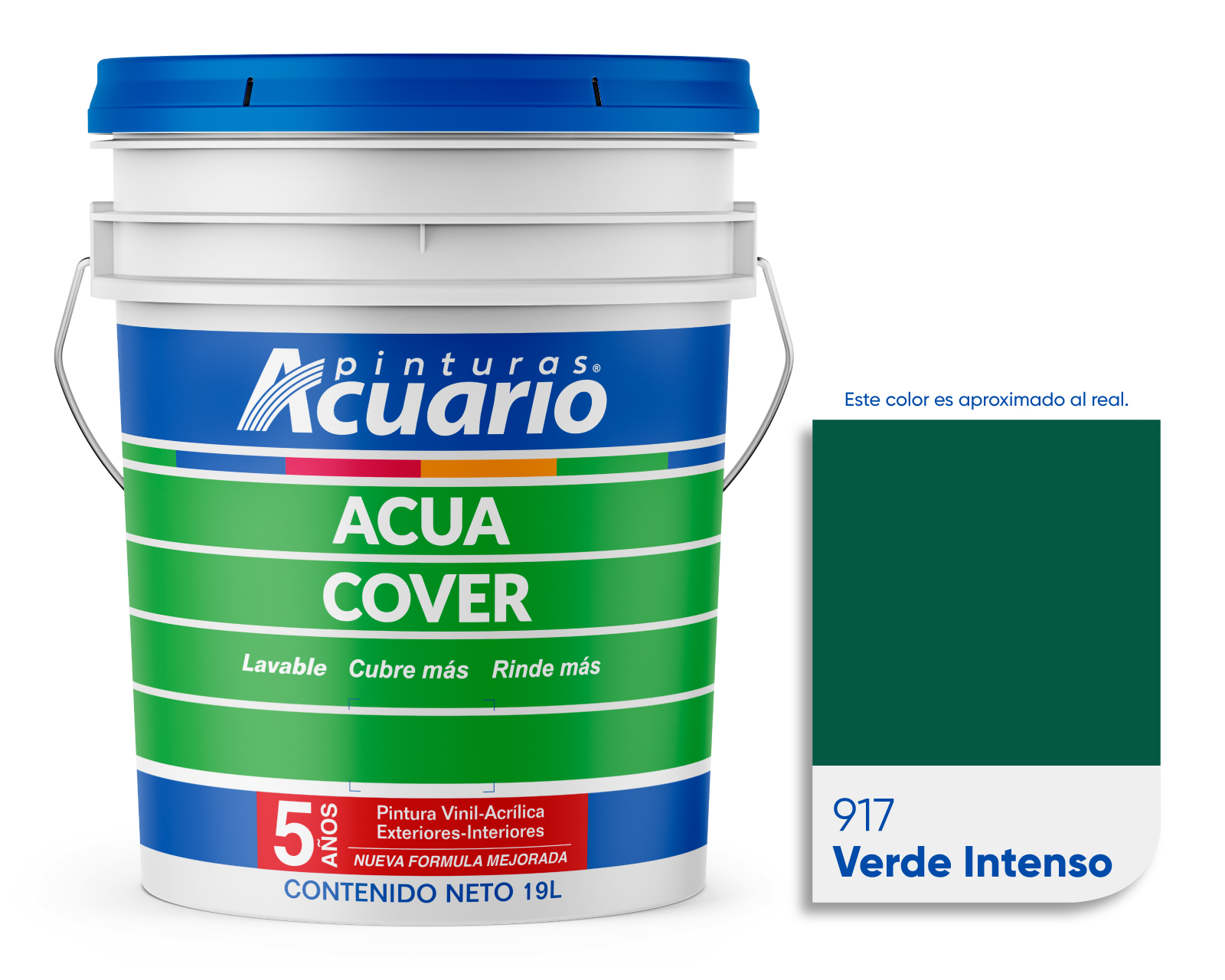 Foto 1 | Pintura Vinil Acrílica Lavable Pinturas Acuario Acua Cover 3 Años 19 Litros Exteriores Interiores Color Verde intenso