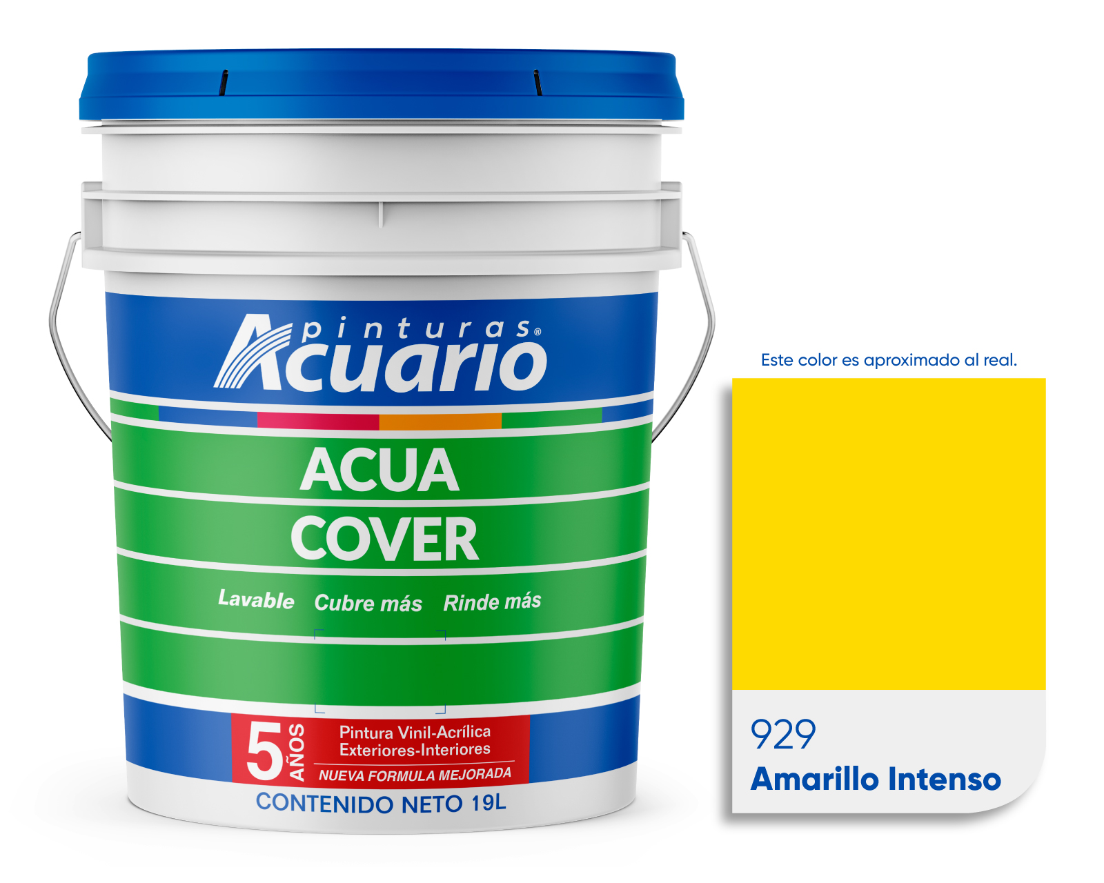 Foto 2 pulgar | Pintura Vinil Acrílica Lavable Pinturas Acuario Acua Cover 3 Años 19 Litros Exteriores Interiores Color Amarillo inten