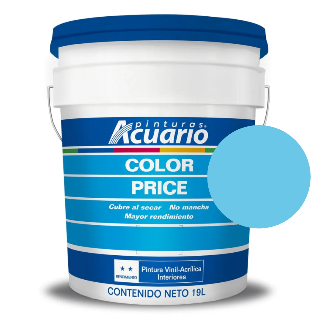 Foto 2 pulgar | Cubeta De Pintura Vinilica Lavable Acuario Color Price 19lt - Color Azul Cielo