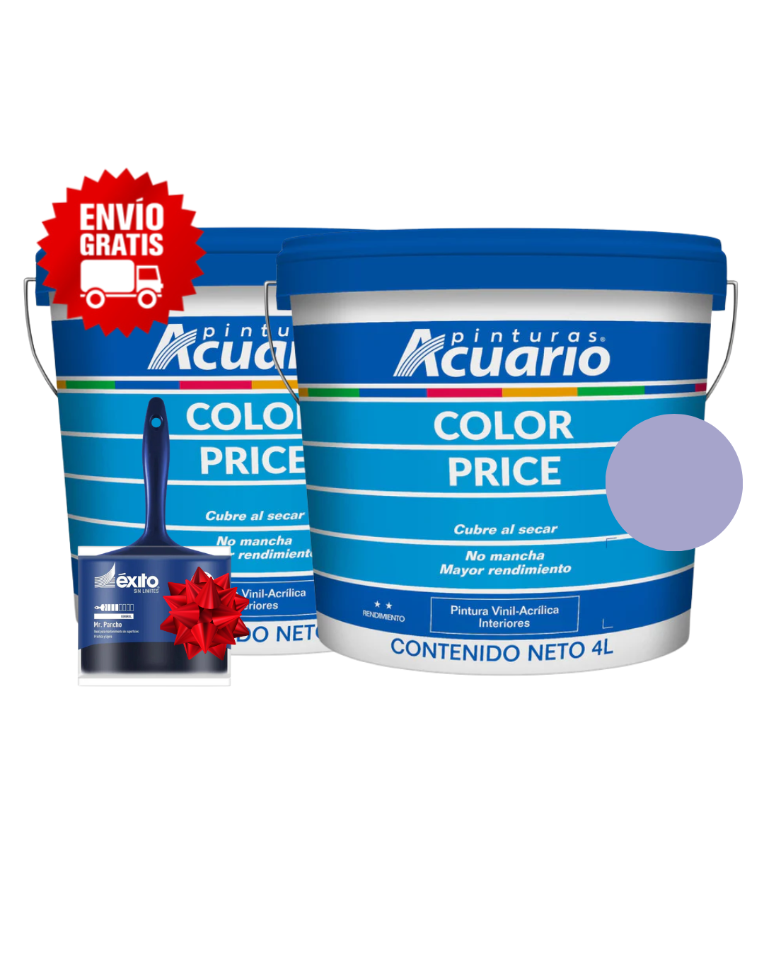 Foto 2 pulgar | Combo 2 Galones Pintura Acuario 4l Vinílica Lavable + Brocha | Envío Gratis - Color Lila