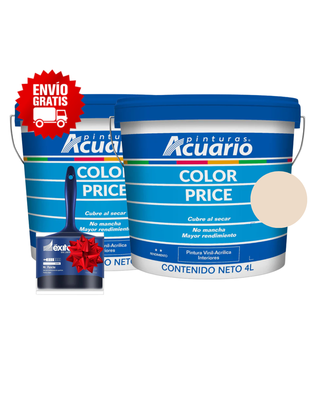 Foto 2 pulgar | Combo 2 Galones Pintura Acuario 4l Vinílica Lavable + Brocha | Envío Gratis - Color  Arena