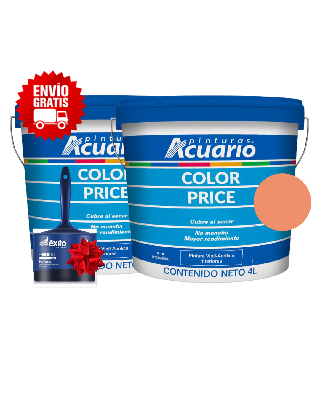 Foto 2 pulgar | Combo 2 Galones Pintura Acuario 4l Vinílica Lavable + Brocha | Envío Gratis - Color Mandarina