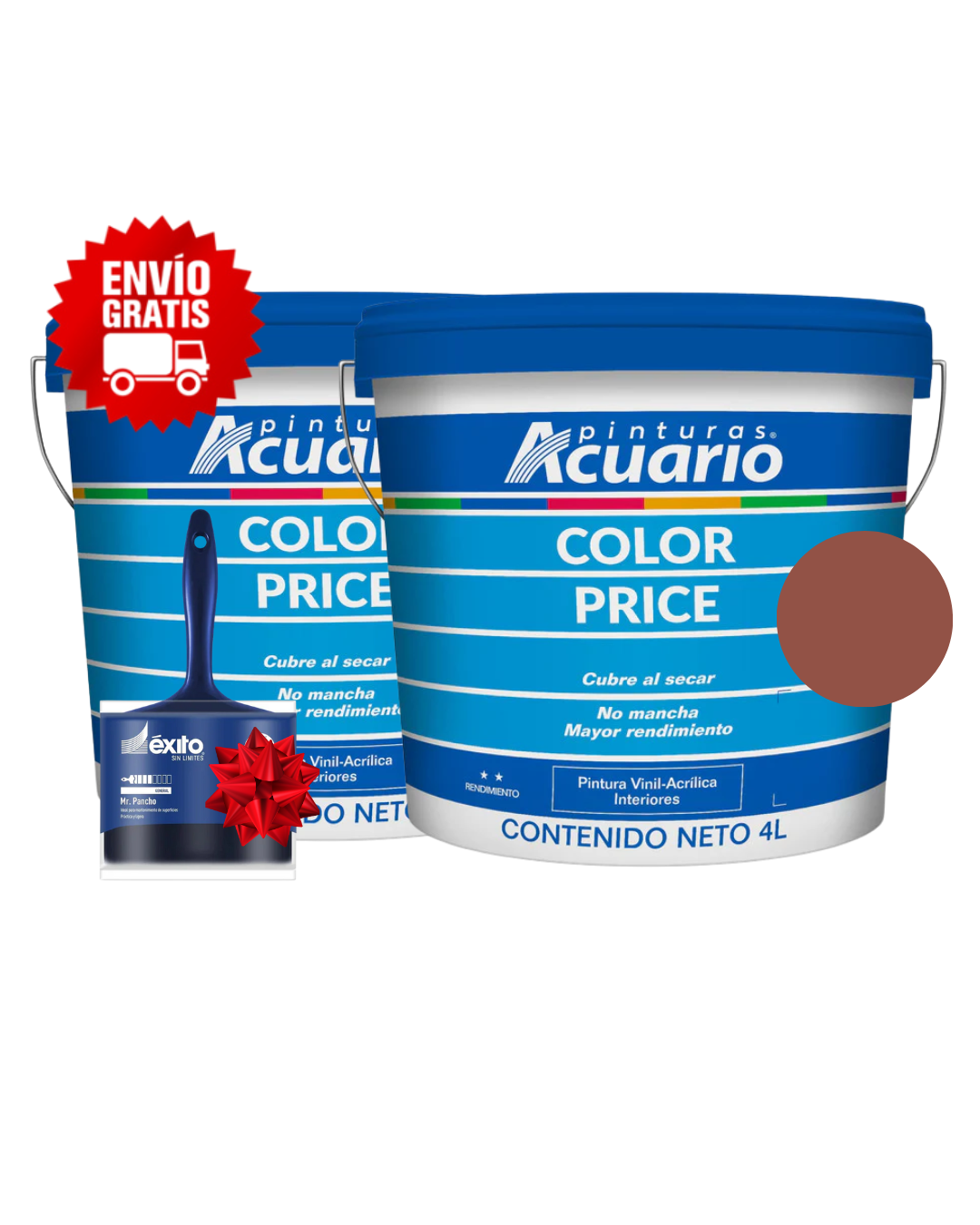 Foto 2 pulgar | Combo 2 Galones Pintura Acuario 4l Vinílica Lavable + Brocha | Envío Gratis - Color Rojo Oxido
