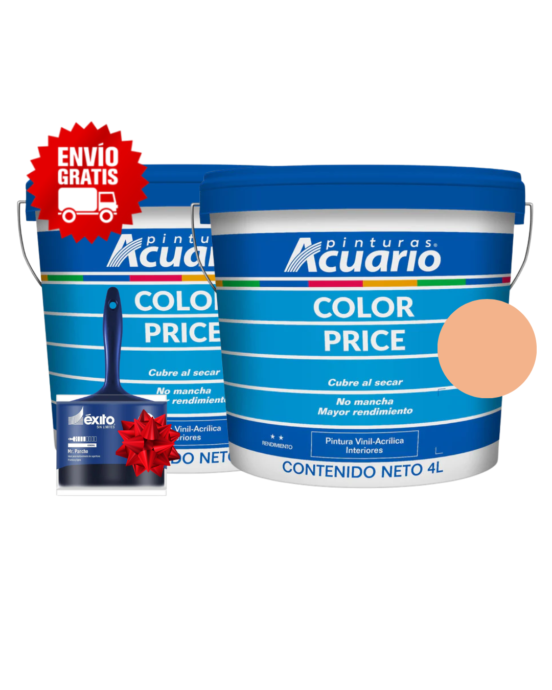 Foto 1 | Combo 2 Galones Pintura Acuario 4l Vinílica Lavable + Brocha | Envío Gratis - Color Salmon