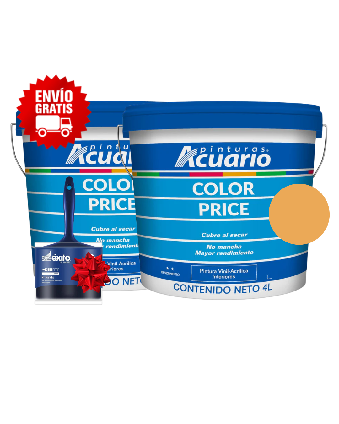 Foto 2 pulgar | Combo 2 Galones Pintura Acuario 4l Vinílica Lavable + Brocha | Envío Gratis - Color Amarillo Colonial
