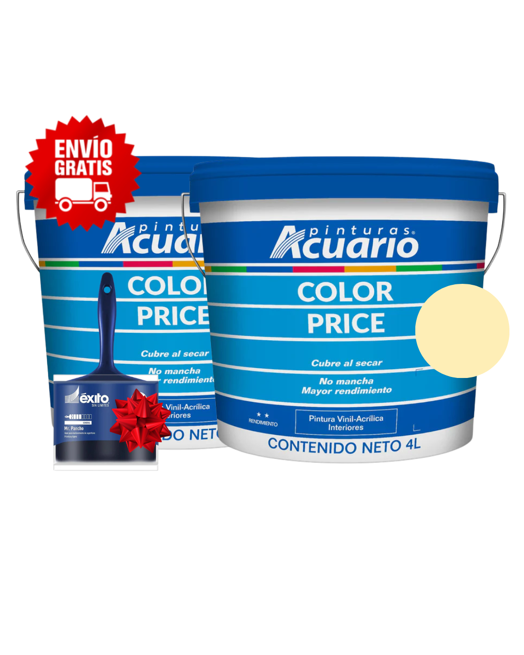 Foto 2 pulgar | Combo 2 Galones Pintura Acuario 4l Vinílica Lavable + Brocha | Envío Gratis - Color Paja