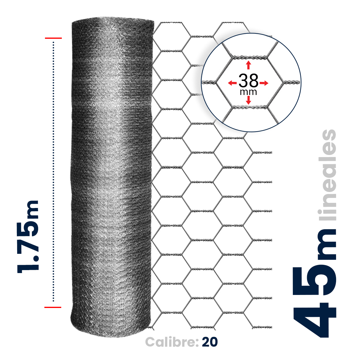 Foto 5 pulgar | Malla Hexagonal Akron Altura 1.75mts Abertura 38mm Calibre 20'' Rollo 45mts Reforzada