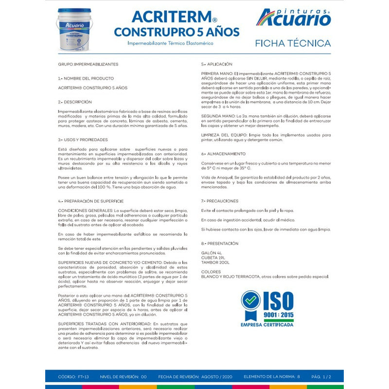 Foto 4 pulgar | Impermeabilizante Fibratado Acuario Construpro 5 Años 19lt
