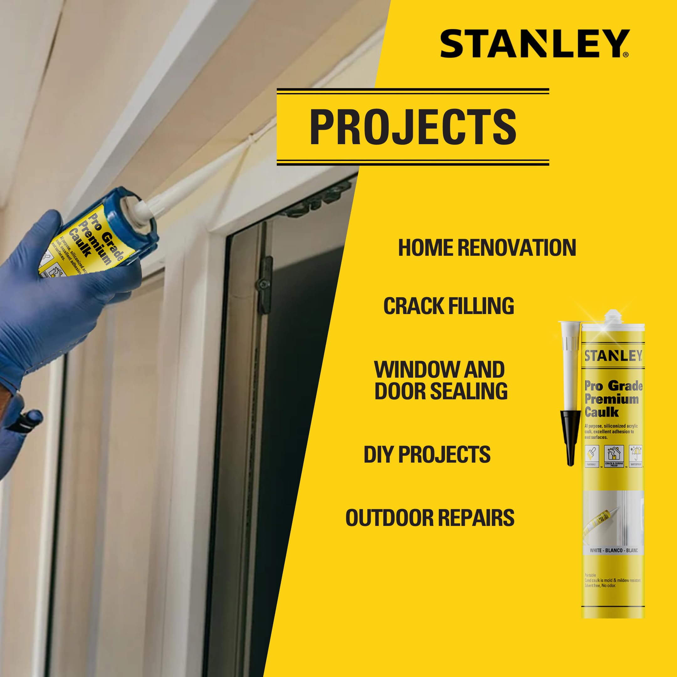 Foto 4 | Sellador Acrílico Caulk Stanley Premium, Siliconado, 300 Ml, Blanco - Venta Internacional.