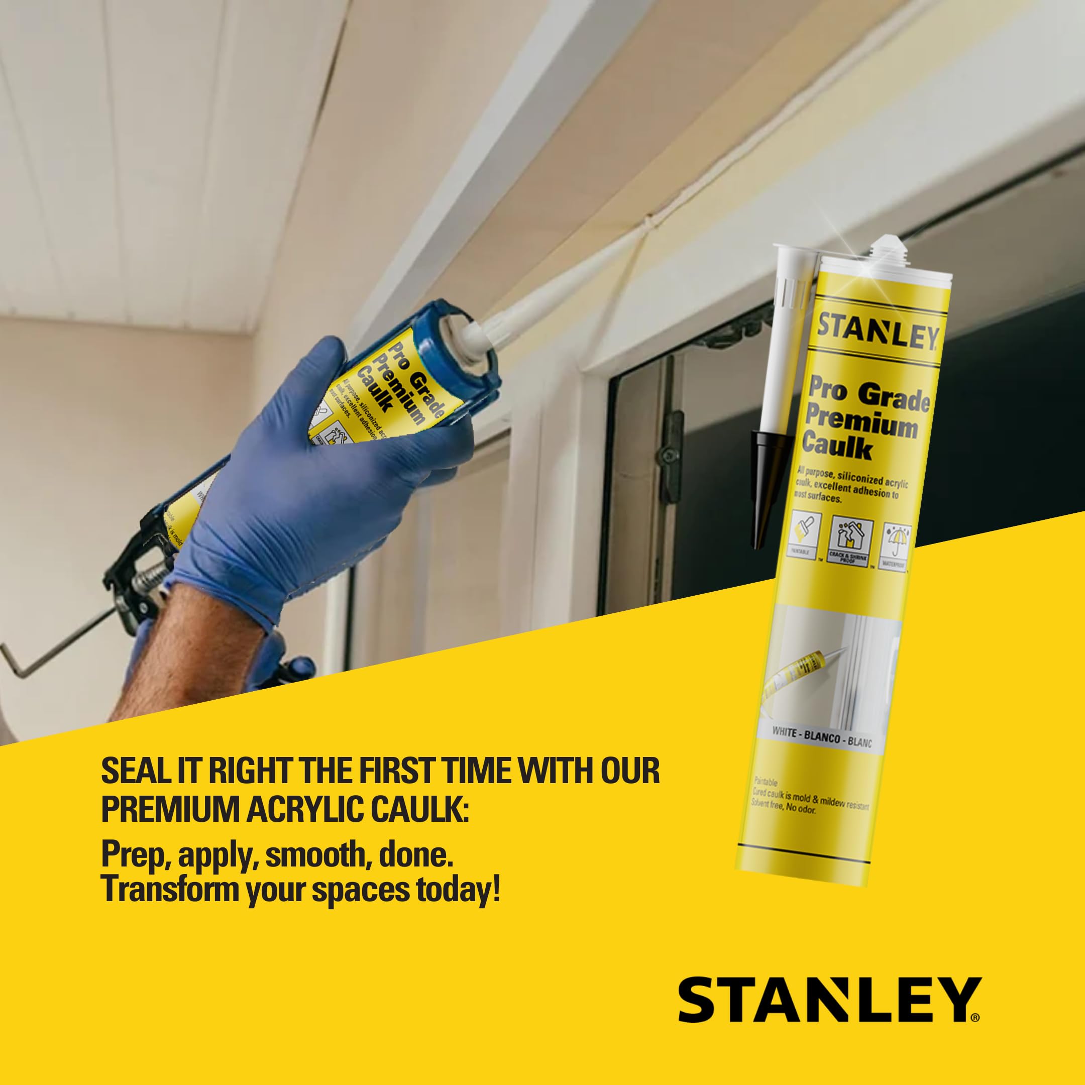 Foto 6 pulgar | Sellador Acrílico Caulk Stanley Premium, Siliconado, 300 Ml, Blanco - Venta Internacional.