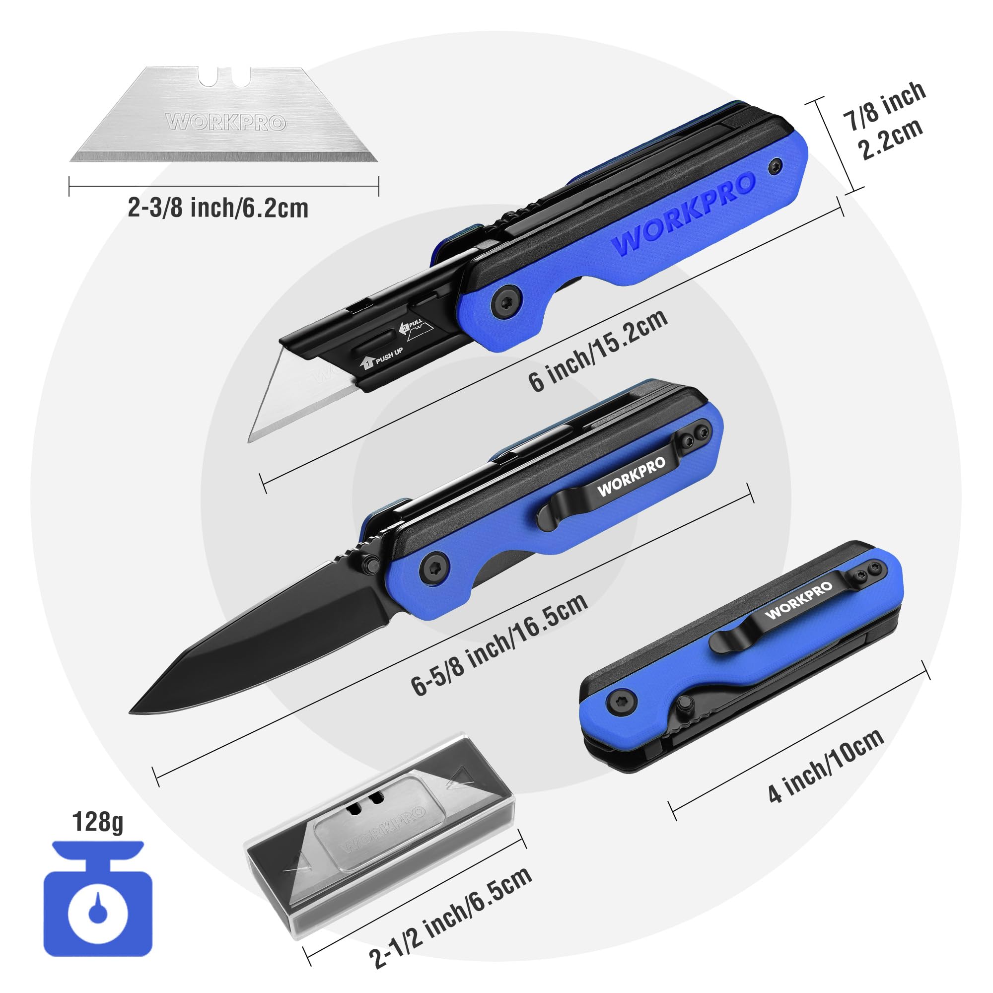 Foto 3 pulgar | Cuchillo Plegable/navaja Multiusos Workpro 2 En 1 Con 10 Hojas, Color Azul - Venta Internacional.