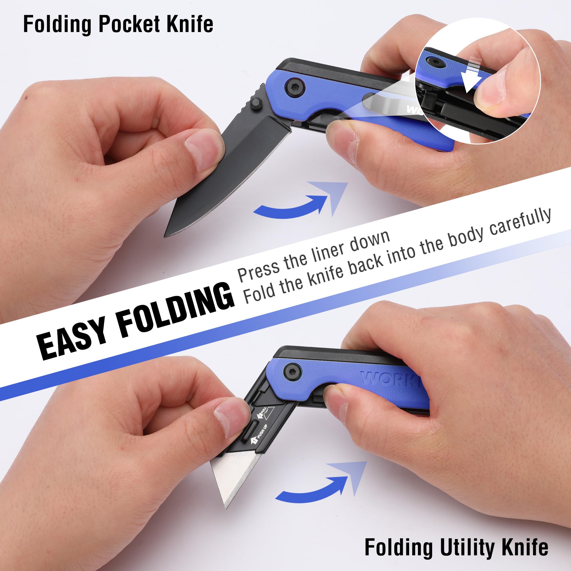 Foto 5 pulgar | Cuchillo Plegable/navaja Multiusos Workpro 2 En 1 Con 10 Hojas, Color Azul - Venta Internacional.