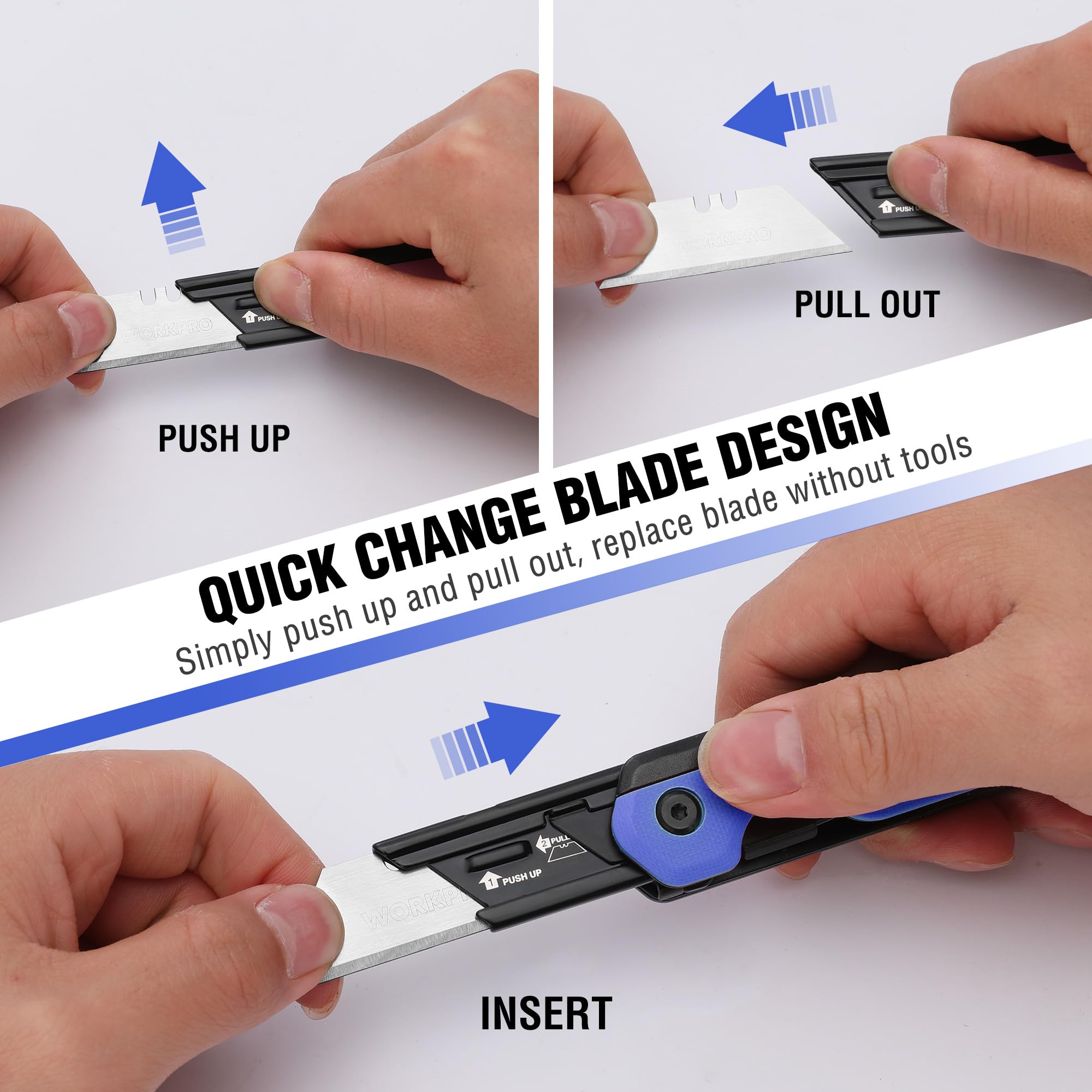Foto 5 | Cuchillo Plegable/navaja Multiusos Workpro 2 En 1 Con 10 Hojas, Color Azul - Venta Internacional.