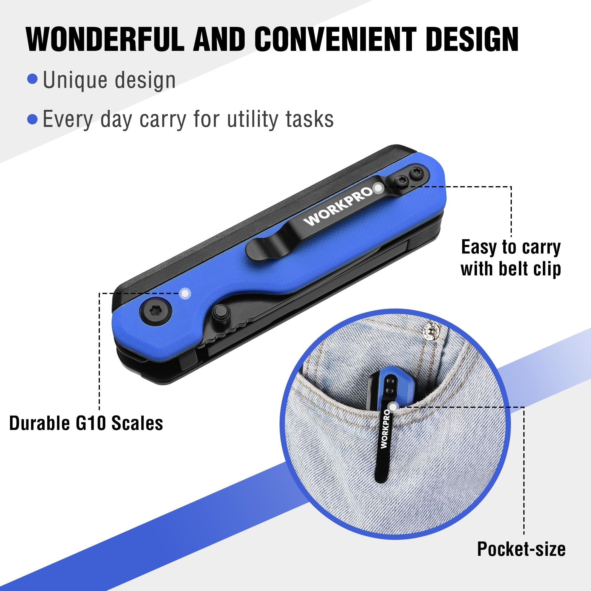 Foto 8 pulgar | Cuchillo Plegable/navaja Multiusos Workpro 2 En 1 Con 10 Hojas, Color Azul - Venta Internacional.