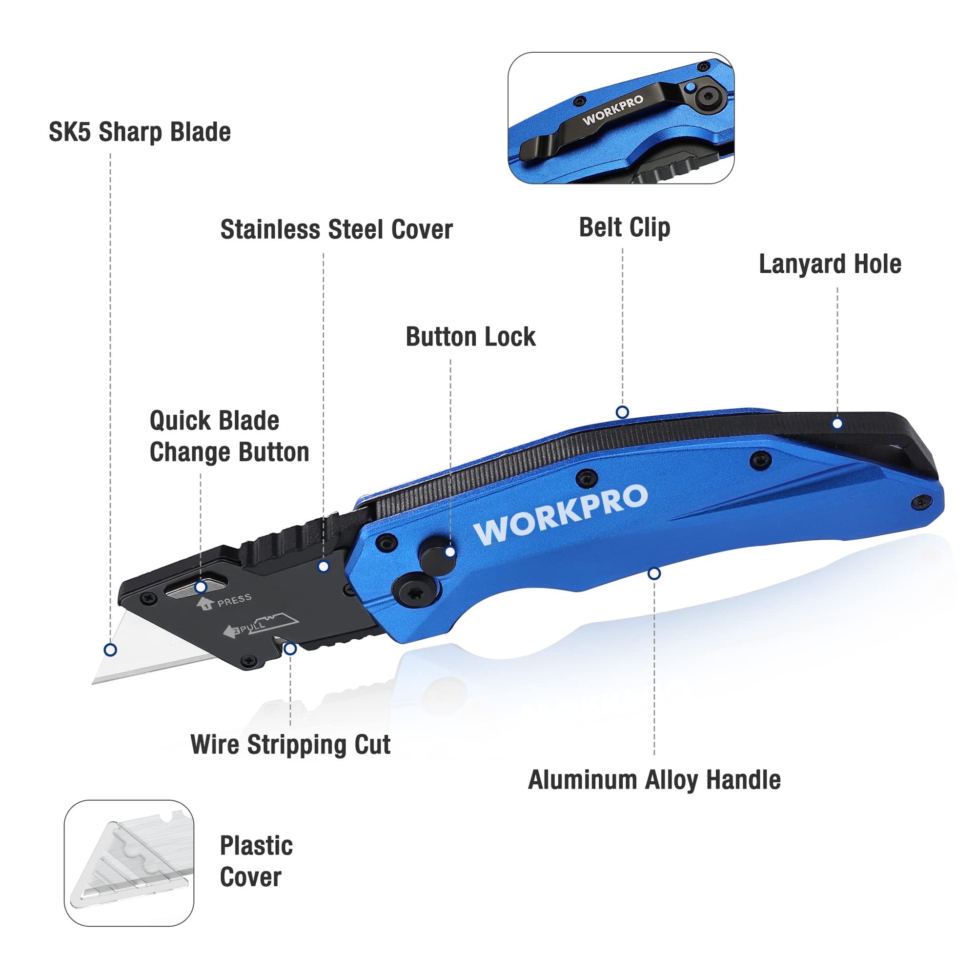 Foto 3 | Cutter Plegable Workpro Heavy Duty con 10 Cuchillas Adicionales - Venta Internacional