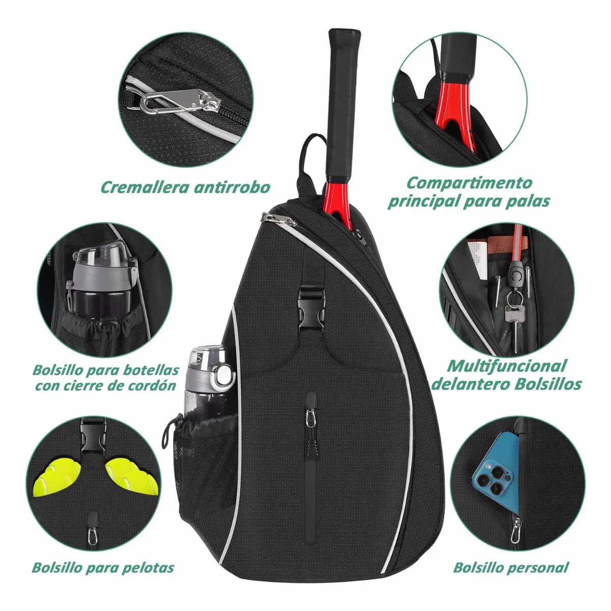 Foto 4 pulgar | Mochila Para Tennis Eo Safe Imports Esi-17457 Negro
