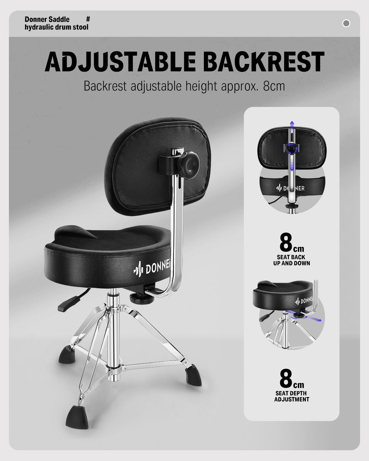 Foto 3 pulgar | Drum Throne Donner Heavy Duty Hydraulic Con Respaldo Negro - Venta Internacional.