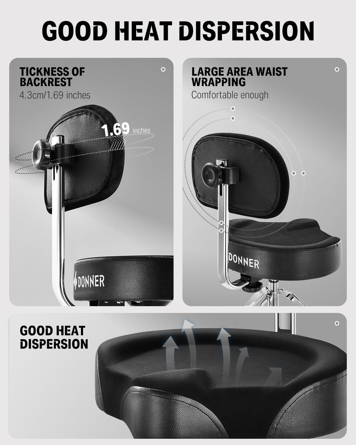 Foto 3 | Drum Throne Donner Heavy Duty Hydraulic Con Respaldo Negro - Venta Internacional.