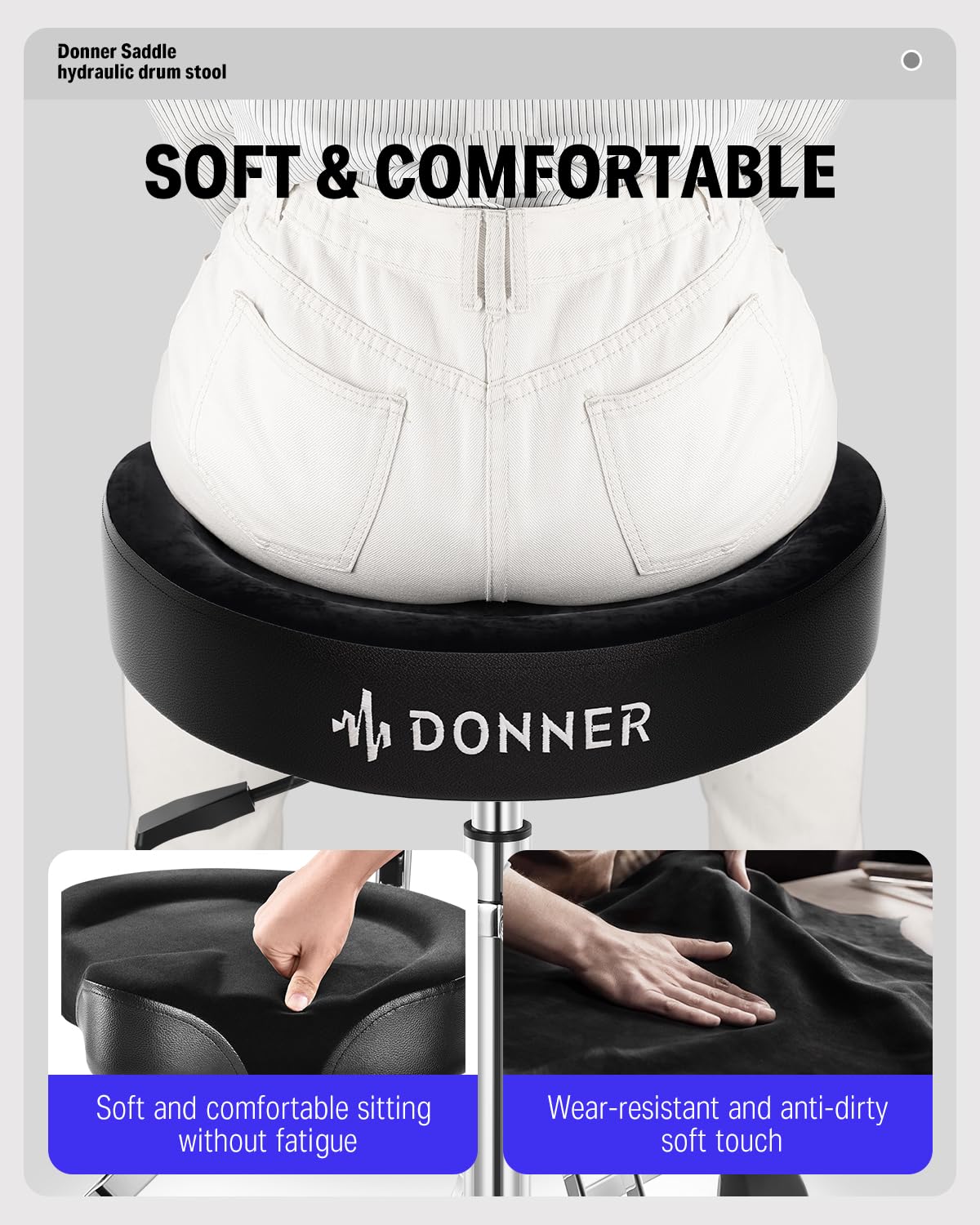 Foto 5 pulgar | Drum Throne Donner Heavy Duty Hydraulic Con Respaldo Negro - Venta Internacional.