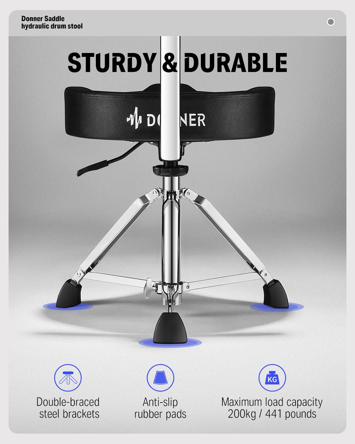 Foto 5 | Drum Throne Donner Heavy Duty Hydraulic Con Respaldo Negro - Venta Internacional.