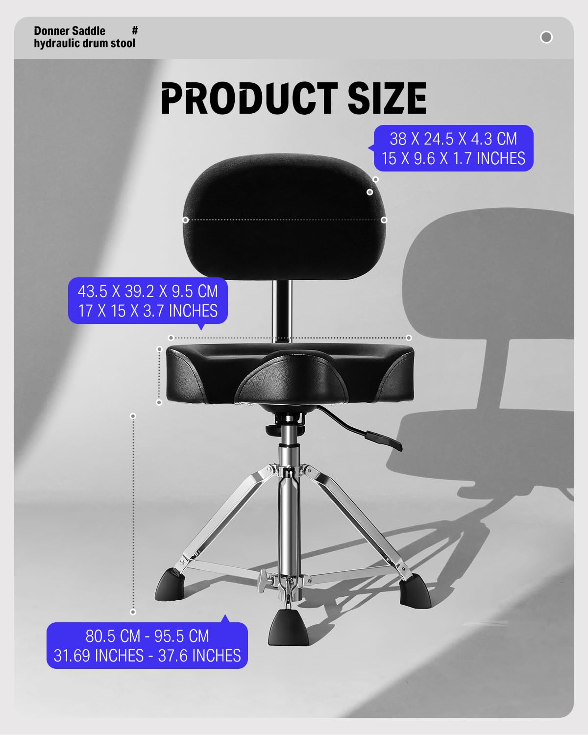 Foto 8 pulgar | Drum Throne Donner Heavy Duty Hydraulic Con Respaldo Negro - Venta Internacional.