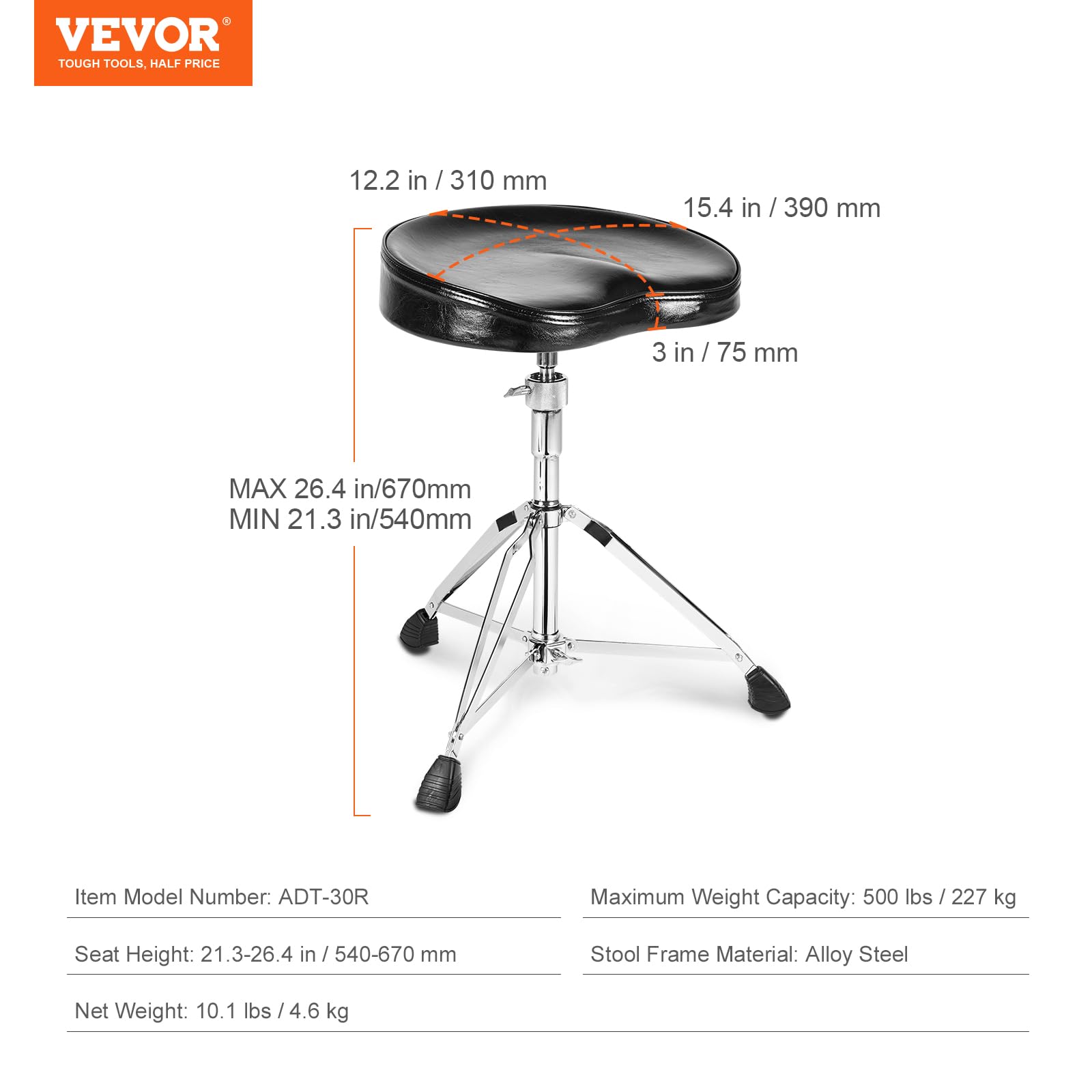 Foto 8 pulgar | Trono De Batería Vevor Ajustable En Altura De 540 A 670 Mm Con Baquetas - Venta Internacional.