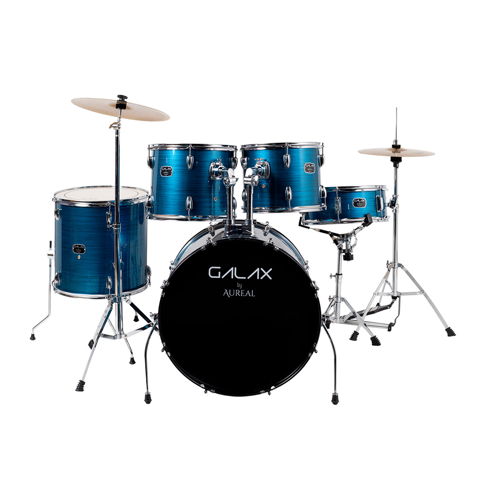 Bateria Acustica Aureal Galax, Hardware Y Platillos Brushed Blue