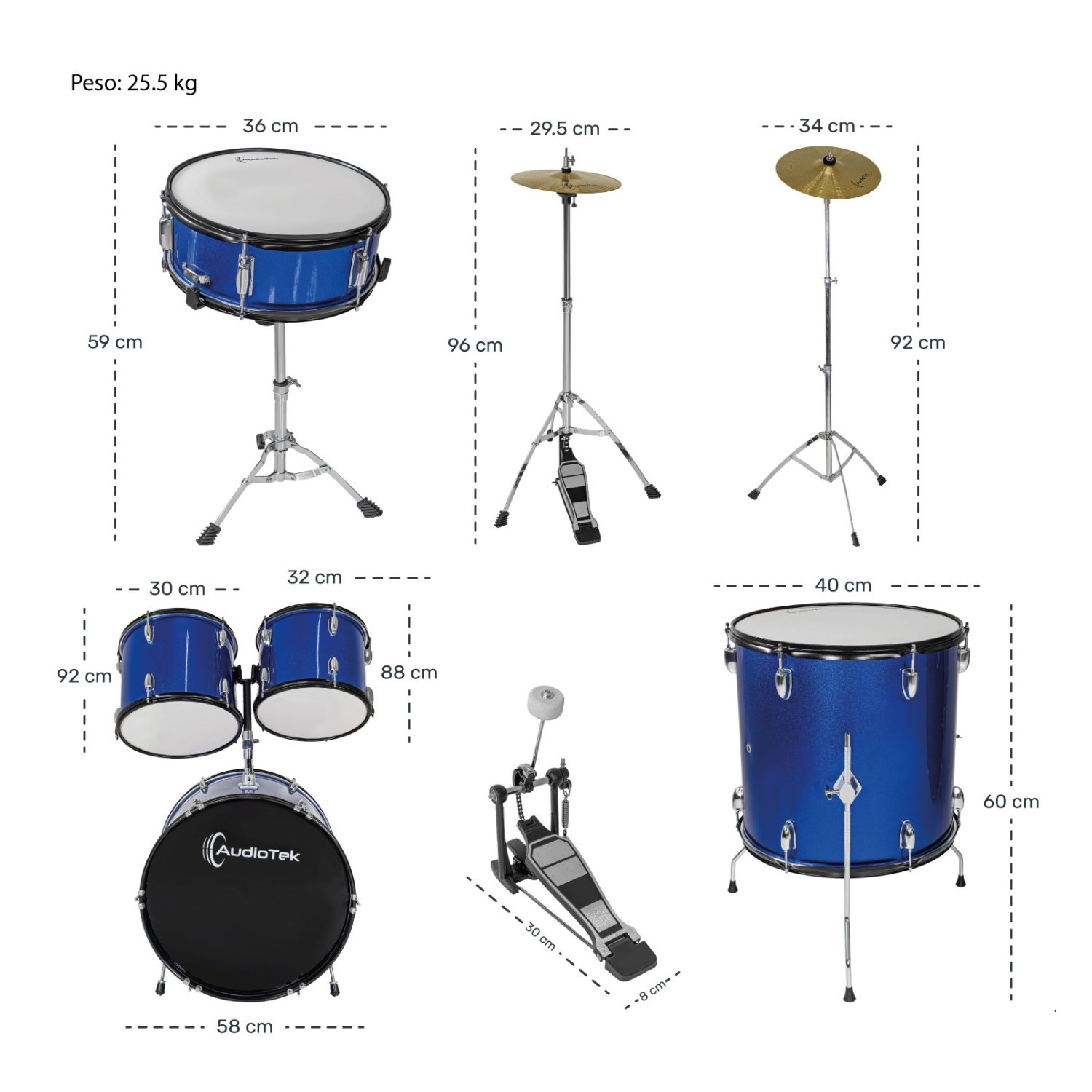 Foto 8 | Batería Musical Acustica Audiotek 23 Pulgadas Azul