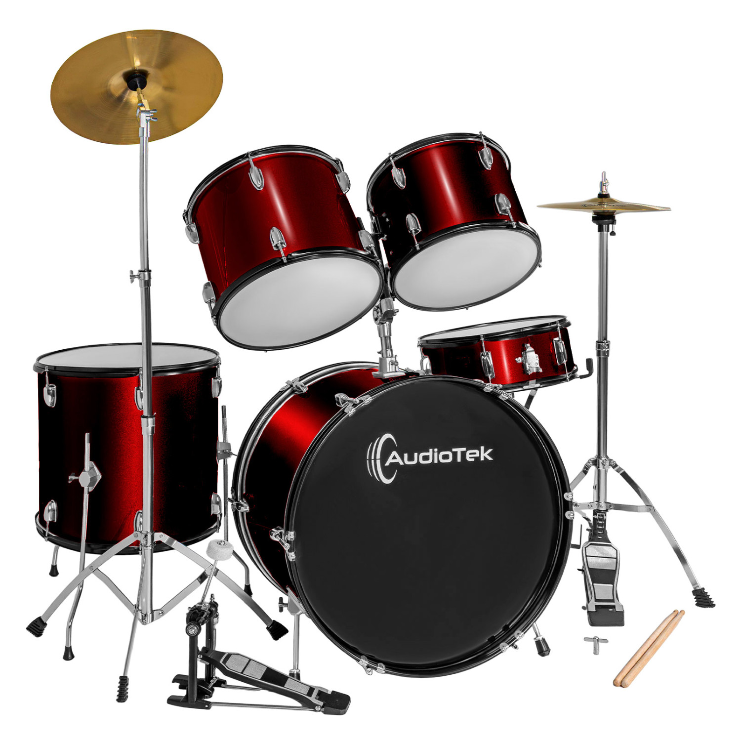 Batería Musical Acústica Audiotek 23 Pulgadas Roja