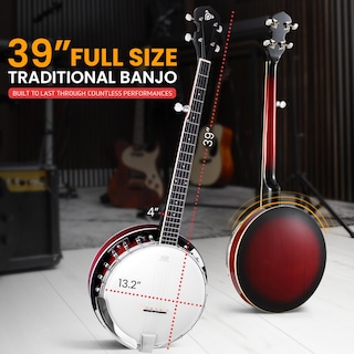 Foto 2 | Banjo Pyle De 5 Cuerdas, 39 Pulgadas, Con Cabezal Remo, Resonador Sapele, Rojo - Venta Internacional.