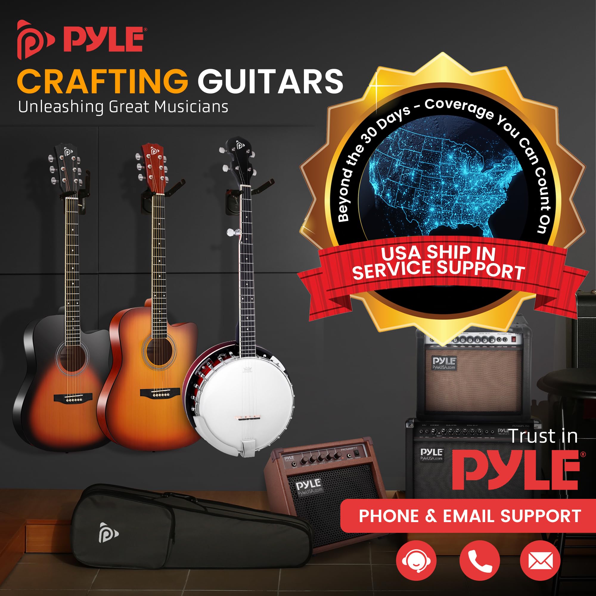 Foto 7 | Banjo Pyle De 5 Cuerdas, 39 Pulgadas, Con Cabezal Remo, Resonador Sapele, Rojo - Venta Internacional.