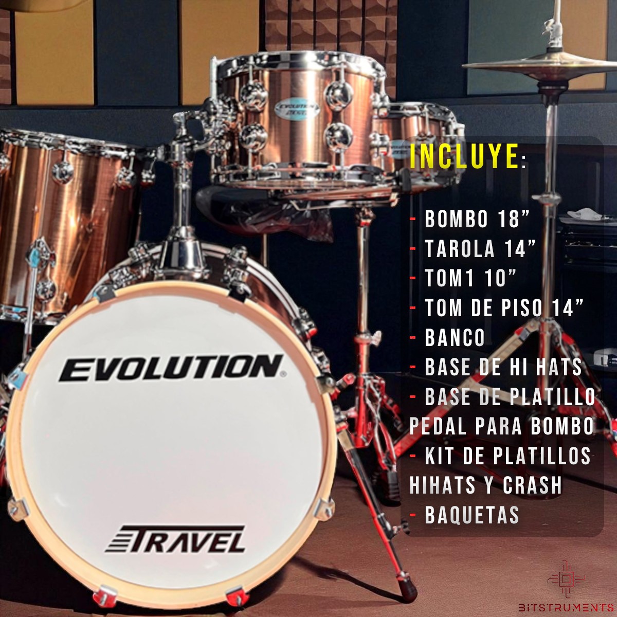 Foto 5 pulgar | Batería Acústica Evolution Jpx4-18-br-003 – 4 Piezas | Color Dorado Brillante